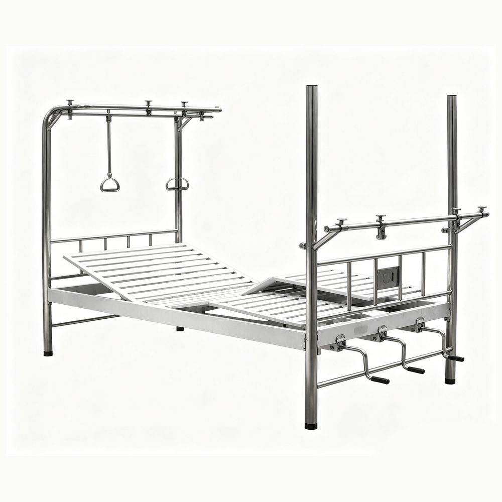 Cadre de lit en acier inoxydable avec trois supports mobiles pour lit de traction orthop&eacute;dique